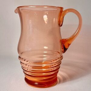 Vintage pink art deco depression glass Elegant 8" high Pitcher in Peachy pink